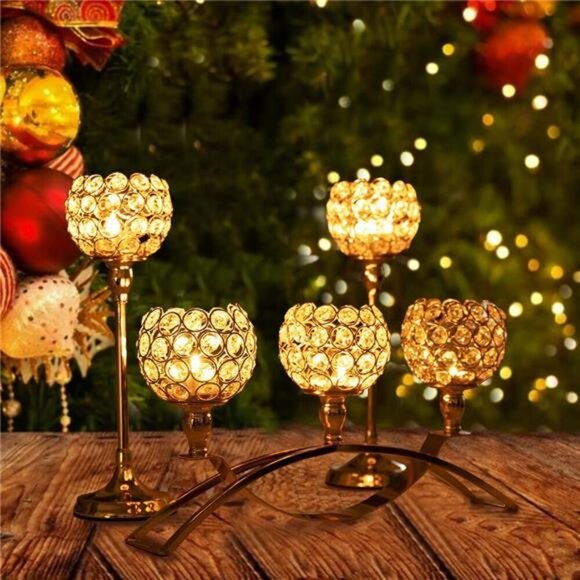 Set of 3 Gold Candle Holders Halloween Table Centerpieces,Tealight Candlestick - Picture 2 of 7